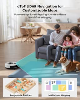 Lefant M330S robotstofzuiger met 5000 Pa sterke zuigkracht - Anti-klitborstel - Inclusief laadstation - dTOF Lidar-navigatie - Dweilrobot - Bediening via app - Geschikt voor huisdieren en tapijt — thumbnail 5