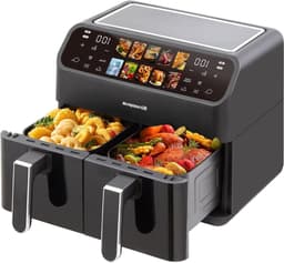 Heteluchtfriteuse Dubbele Kamer - Airfryer XXL - Gezond Koken - Twee Aparte Manden - 9 Liter Totaal - Zwart — thumbnail 1