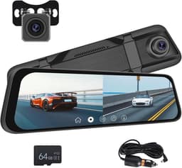 SnelShoppen - Dashcam Achteruitkijkspiegel Camera 9.66 Inch IPS LCD Touch Screen, Dual Camera 1080p met Nachtzicht, Parkeermonitor, Beweging Detectie, — thumbnail 1