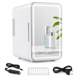 ITRONIQ Mini Koelkast 4 Liter Met Spiegel en LED Verlichting - Draagbare Cosmetica Koelkast Voor Auto en Thuis - Skincare - Wit — thumbnail 1