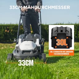 Accu Grasmaaier – Elektrische Grasmaaier – Draadloze Grasmaaier – Tuinmaaier – Gazonsnijder – Borstelloze Motor – 33 cm Maaibreedte, 4,0 Ah Accu, 30L Opvangbak, 25-65 mm Maaihoogte — thumbnail 2