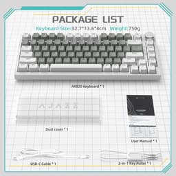 Ajazz AK820 – Mechanisch Toetsenbord 75% – Bedraad USB-C Gaming Keyboard – Hot Swap – Compact QWERTY – 82 Keys – Grijs/Wit — thumbnail 5