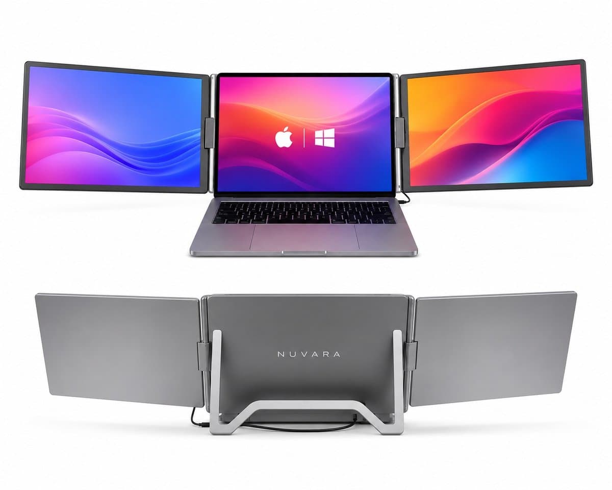 Portable Monitor - Draagbare Monitor 2x 16 Inch - 1920x1200P - One Cable Solution - Tri Screen Laptop scherm Uitbreider - Extra scherm Laptop - Plug and Play - Nuvara — afbeelding 1