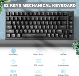 Ajazz AK820 – Mechanisch Toetsenbord 75% – Bedraad USB-C Gaming Keyboard – Hot Swap – Compact QWERTY – 82 Keys – Zwart — thumbnail 3