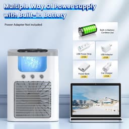 Mini-airco / draagbare koelventilator (1200 mAh accu), 600 ml watertank, compact ontwerp met nachtlampje (7 kleuren), 3 vernevelingsstanden, oplaadbaar — thumbnail 5