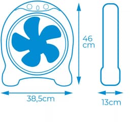 EDM Vloerventilator met Timer - Ø30,5cm - Tafelventilator - 3 Snelheden - Compact & Krachtig - 45W - 38,5 x 13 x 46 cm - Wit/Grijs — thumbnail 3