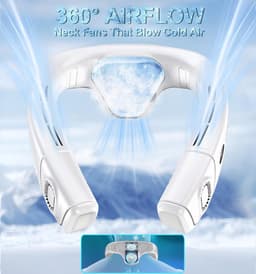 Draagbare nekventilator met grote ijskoelplaat, nekventilator, mobiele airconditioning, stil, 6000 mAh, USB-oplaadbaar, 360° koeling, luchtuitlaat achter, 3 koelstanden voor op reis, kantoor - wit — thumbnail 5