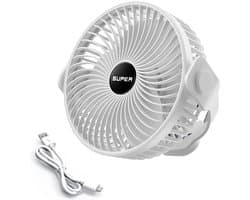 Draagbare campingventilator, oplaadbare ventilator op batterijen met haak, USB-ventilator met ophangkoord