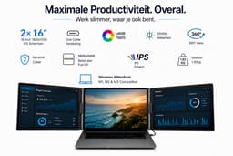 Portable Monitor - Draagbare Monitor 2x 16 Inch - 1920x1200P - One Cable Solution - Tri Screen Laptop scherm Uitbreider - Extra scherm Laptop - Plug and Play - Nuvara — thumbnail 3