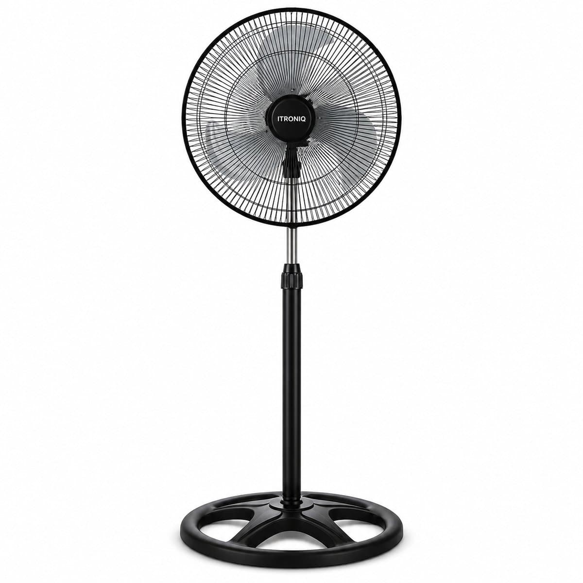 ITRONIQ Staande Ventilator 45 cm - Verstelbare Ventilator Tot 130 cm - 3 Snelheden - Timer 7,5 Uur - Oscillerend - Zwart — afbeelding 1