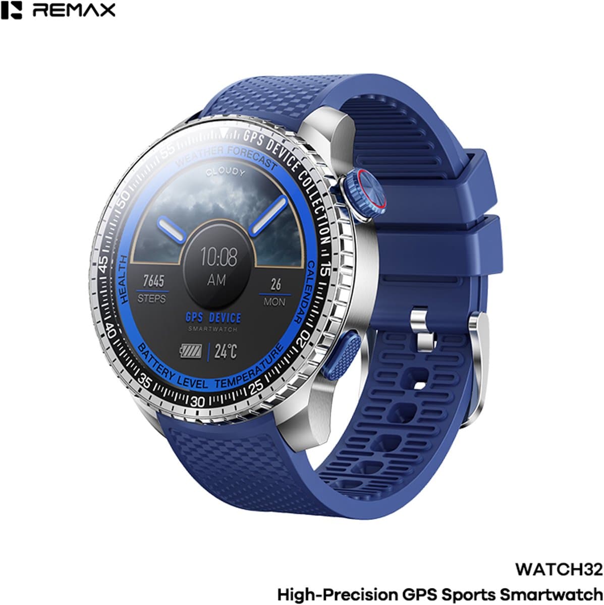 Remax WATCH32 - Smartwatch - GPS - Sport - Nauwkeurige positiebepaling - Blauw — afbeelding 1