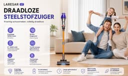 Jurrys Draadloze stofzuiger - Kruimeldief - Steelstofzuiger - 3 Opzetstukken - Zonder zak op accu - Sterke zuigkracht - 500W — thumbnail 2