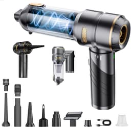 Auto Stofzuiger Draadloos 4-in-1 – Opvouwbare Handstofzuiger met Blaasfunctie – 16 kPa – 80.000 RPM – 3 Standen – USB-C – 11 Accessoires – Zwart/Goud — thumbnail 1