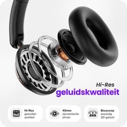 Over Ear Koptelefoon Draadloos - Draadloze Headset met Microfoon - Bluetooth 6.0 - 60 Uur Batterij - Inklapbaar - Active noice cancelling (ANC) Kristalheldere Gesprekken - Bluetooth Headset - hoofdtelefoon - Zwart — thumbnail 4