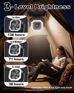 Camping ventilator oplaadbaar – 20000 mAh ventilator met LED lamp – stil – afstandsbediening – 4 standen — thumbnail 4