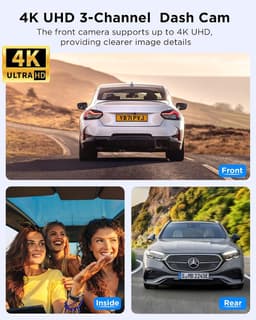 Dashcam Auto - 3 Kanaals Camera - Verkeersveiligheid Registreren - Super Nachtzicht 4K - 316 Inch Scherm - Zwart — thumbnail 5