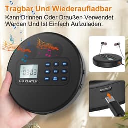 Draagbare cd-speler met luidspreker, lcd-achtergrondverlichting en AUX-ingang. Ondersteunt cd-, mp3- en usb-weergave en is geschikt voor luisterboeken, muziek, studeren, gebruik in de auto en op reis. — thumbnail 3