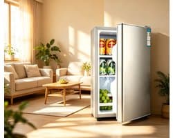 Minikoelkast met één deur 29 liter alleen koelfunctie zilverkleurig energie-efficiëntieklasse A stil met 38 decibel geschikt voor studentenkamers kantoren en slaapkamers Afmetingen 55*40*39 cm
