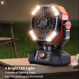 Loushops - Ventilator - Ventilator staand - Campingventilator - Accuventilator - LED-verlichting - 8 Snelheden - Afstandsbediening — thumbnail 2