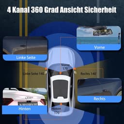 SnelShoppen - 360° 4-kanaals spiegel dashcam met losse camera's voor auto, 12 inch touchscreen, 4×FHD 1080P, nachtzicht, GPS, parkeerbewaking, 128GB g — thumbnail 5