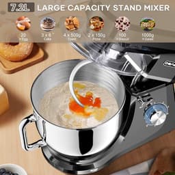 Keukenmachine - Mixer Foodprocessor - Bakken en Koken - Krachtige 2000W Motor - 7.2L Kom - Zwart — thumbnail 3
