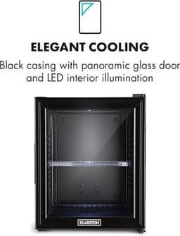 Klarstein Minibar Brooklyn 30 Mini Koelkast - Thermo-elektrisch koelsysteem - 30 liter inhoud - 3 standen koeling: tot 12 °C - Energie-efficiëntieklasse F - 23 dB - Flexibel kunststof plateau - LED licht - Panoramadeur van glas - Zwart — thumbnail 4