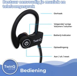 TwinQ Draadloze In-ear Bluetooth Sport Oordopjes - Voor hardlopen of fitness - Zwart — thumbnail 3