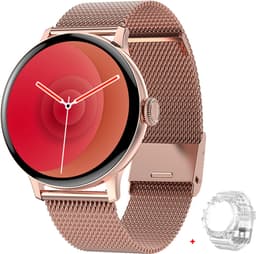 Belesy® NUMBER 2 - Smartwatch Heren – Smartwatch Dames - Horloge – Stappenteller – Calorieën - Hartslag – Sporten - Splitscreen - Kleurenscherm - Full Touch - Bluetooth Bellen – Staal – Milanees - Goud - Moederdag — thumbnail 3