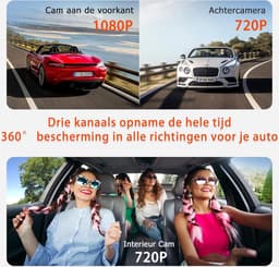 3-Kanaals Auto Dashcam - Full HD Voor- Achter- en Interieurregistratie - Infrarood Nachtzicht - Bewegingsdetectie - Compact en Discreet Ontwerp - Parkeermodus - Auto Beveiligingscamera — thumbnail 4