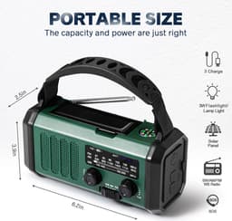 Noodradio - Model XSY330 - Solar Powerbank - Opwindbaar - 10.000 mAh - Noodalarm - Draagbare Radio op accu - Zaklamp - Survival Noodpakket - Groen - Legergroen — thumbnail 4