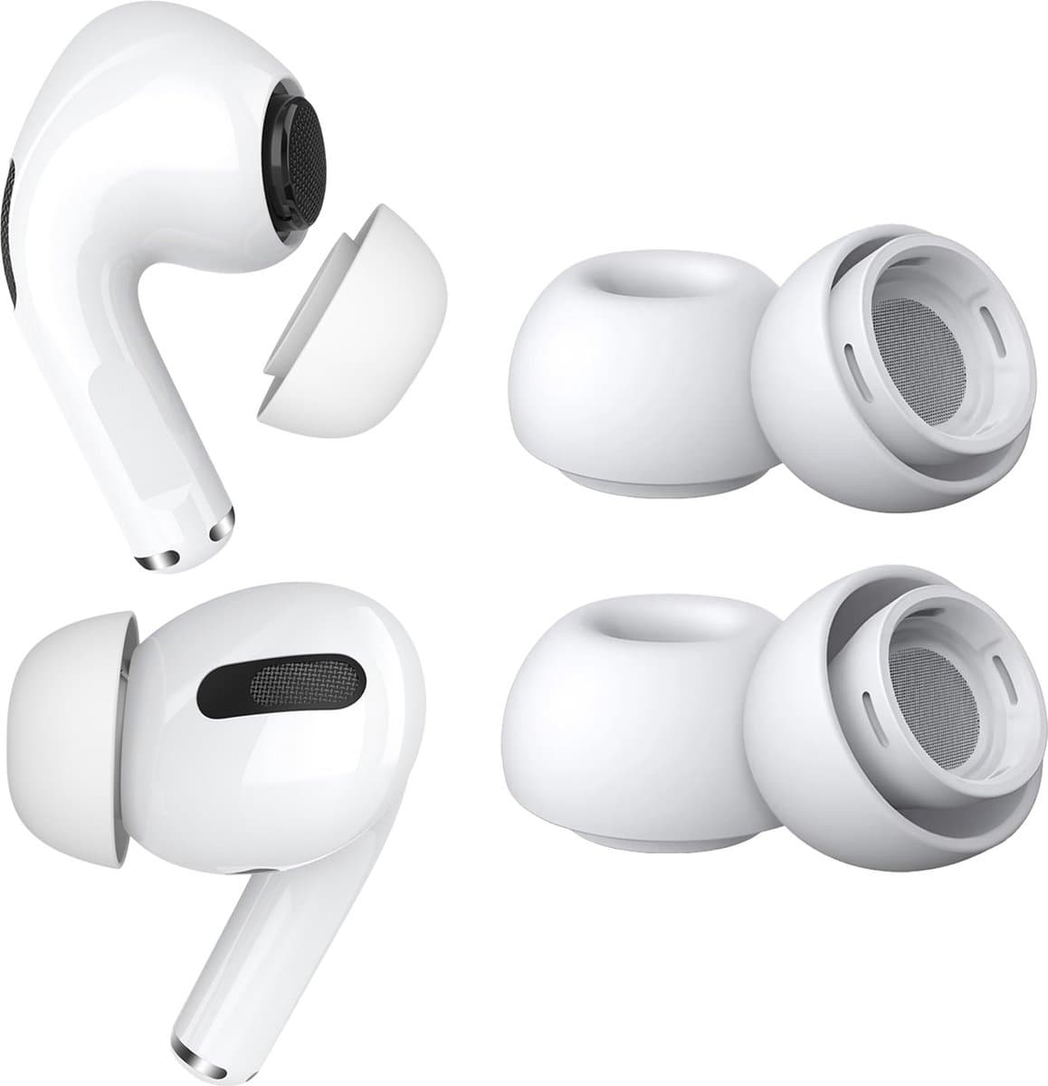 MMOBIEL 2 Paar Vervangende Oordopjes Tips Geschikt voor AirPods Pro Gen 1 & 2 - Antislip Siliconen Oordopjes met Ruisonderdrukkingsgat, Draagbare Opbergdoos en Passen in Oplaadcase – 1x M, 1x L – Wit — afbeelding 1