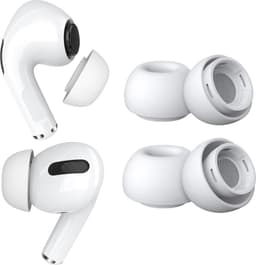 MMOBIEL 2 Paar Vervangende Oordopjes Tips Geschikt voor AirPods Pro Gen 1 & 2 - Antislip Siliconen Oordopjes met Ruisonderdrukkingsgat, Draagbare Opbergdoos en Passen in Oplaadcase – 1x M, 1x L – Wit — thumbnail 1