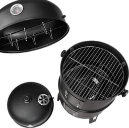Wildor® 3in1 BBQ - Houtskoolgrill - Barbecue Roker - Vat Roker Grill - Met Thermometer - Verstelbare luchtuitlaat - 2 Grills 38Ø - 2 Deuren - Vlees roken - Vis roken - Braden, Grillen, Stoomkoken en Roken — thumbnail 3
