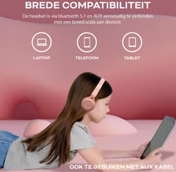 Relave Koptelefoon Kinderen Bluetooth - Kinder Koptelefoon / Hoofdtelefoon Draadloos Over Ear - Roze — thumbnail 2
