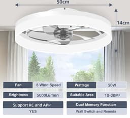 LED Ventilator Lamp - Plafondventilator - 360° Rotatie - Wit - Dimmer - 6 Standen - 48 cm - Woonkamerlamp - Moderne lamp — thumbnail 5