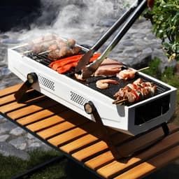 MikaMax - 2 in 1 Compact BBQ Wit - GrillMaster Roker - Draagbare Houtskoolbarbecue - Tafelbarbecue — thumbnail 1