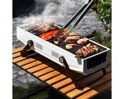 MikaMax - 2 in 1 Compact BBQ Wit - GrillMaster Roker - Draagbare Houtskoolbarbecue - Tafelbarbecue