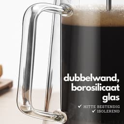 Dubbelwandige Cafetière - French Press - Coffeemaker - Filter Koffie - Borosillicaat Glas - Slow Coffee - 350ml — thumbnail 2