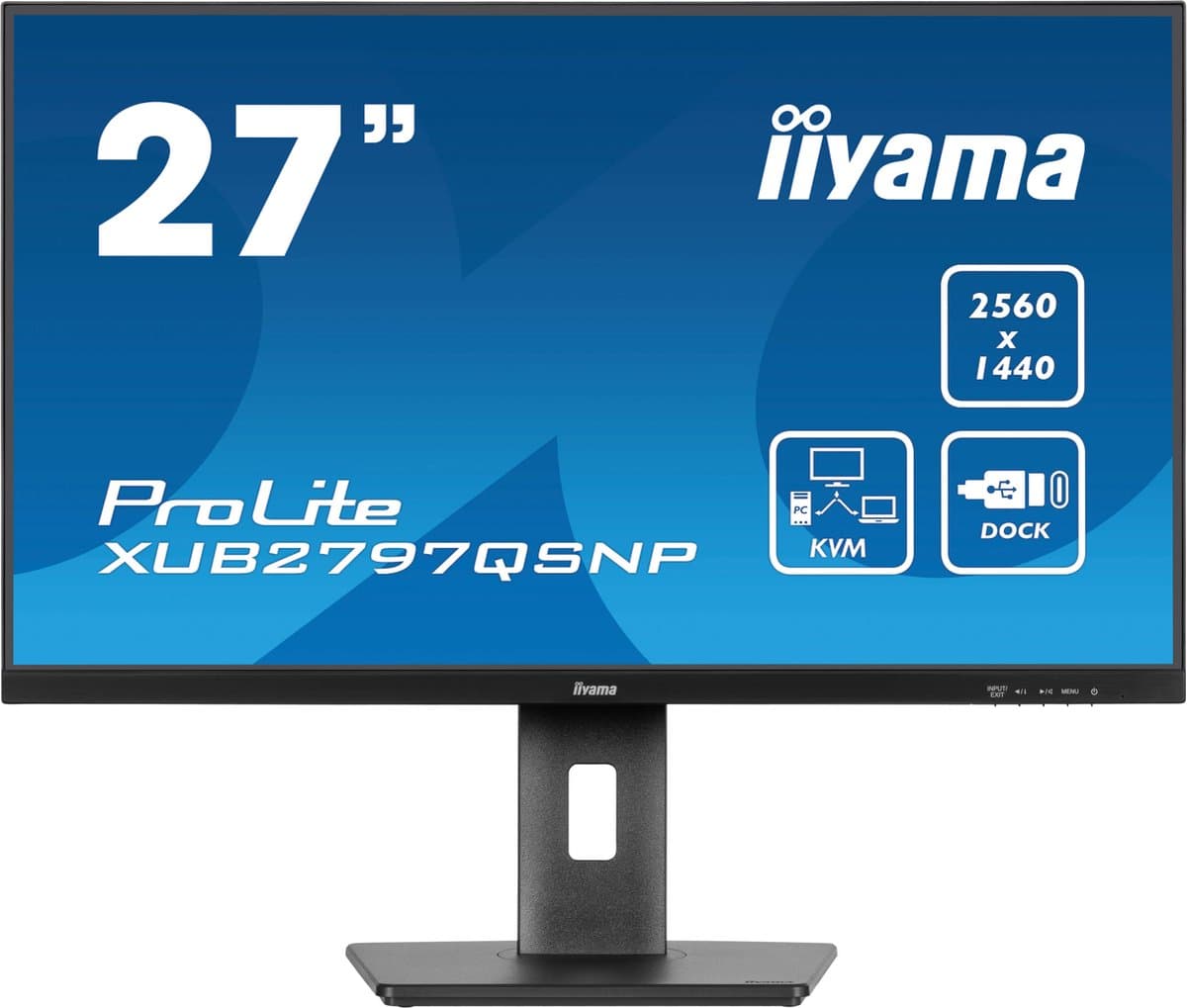 iiyama ProLite XUB2797QSNP-B1 - 27 inch - QHD - IPS - USB-Hub (4x) - Verstelbaar - USB-C Dock - KVM-switch — afbeelding 1