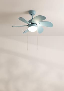 LuxiLamps - Stille 6 Blad Plafondventilator - 3 Snelheden - Ketting Schakelaar - Omkeerbaar Blad - 80 cm - Blauw - Woonkamerlamp - Keuken - Slaapkamer - Moderne Ventilator Lamp — thumbnail 4