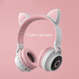 TDR- Draadloze Bluetooth koptelefoon - Over-Ear Koptelefoon voor Kinderen - Met Led Kat Oortjes - Bekend van TikTok -  roze grijs — thumbnail 3