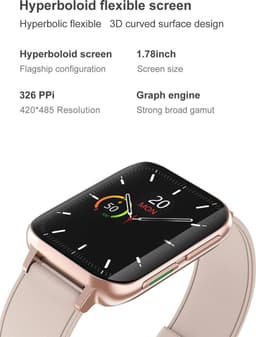 DrPhone CurvX - 3D Pixel Scherm - Smartwatch 44mm - 1.78 Inch 420*485 - ECG Fitness Tracker Hartslag - Leder Goud — thumbnail 3