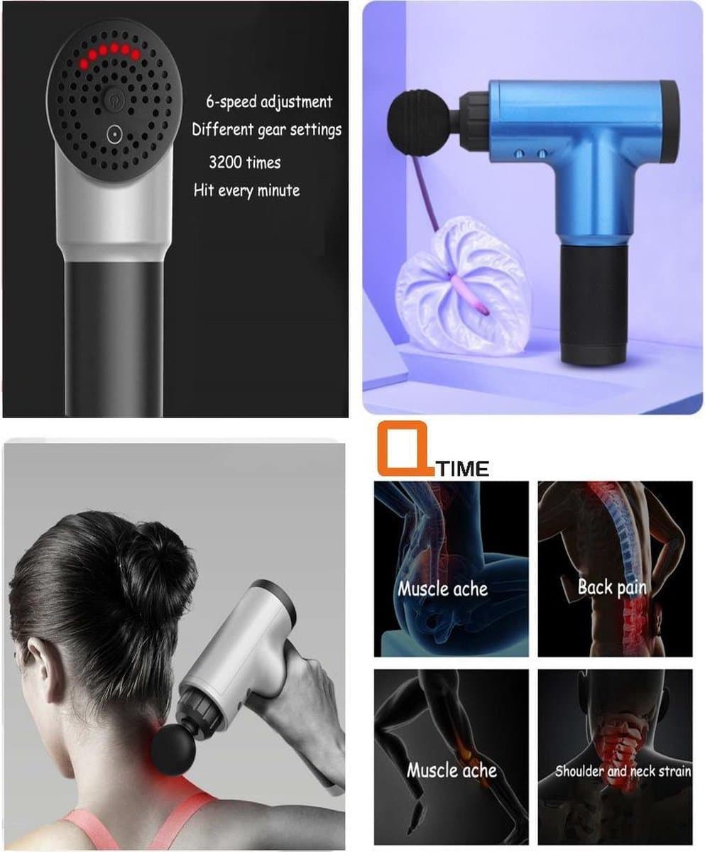 Q-time - Massage Gun - Professionele Sport Massage - Rug Massage - Nek Massage - Massage Apparaat - Spier Massage - Stress Massage - Triggerpoint - Spierherstel & Spierontspanning - Blauw — afbeelding 1