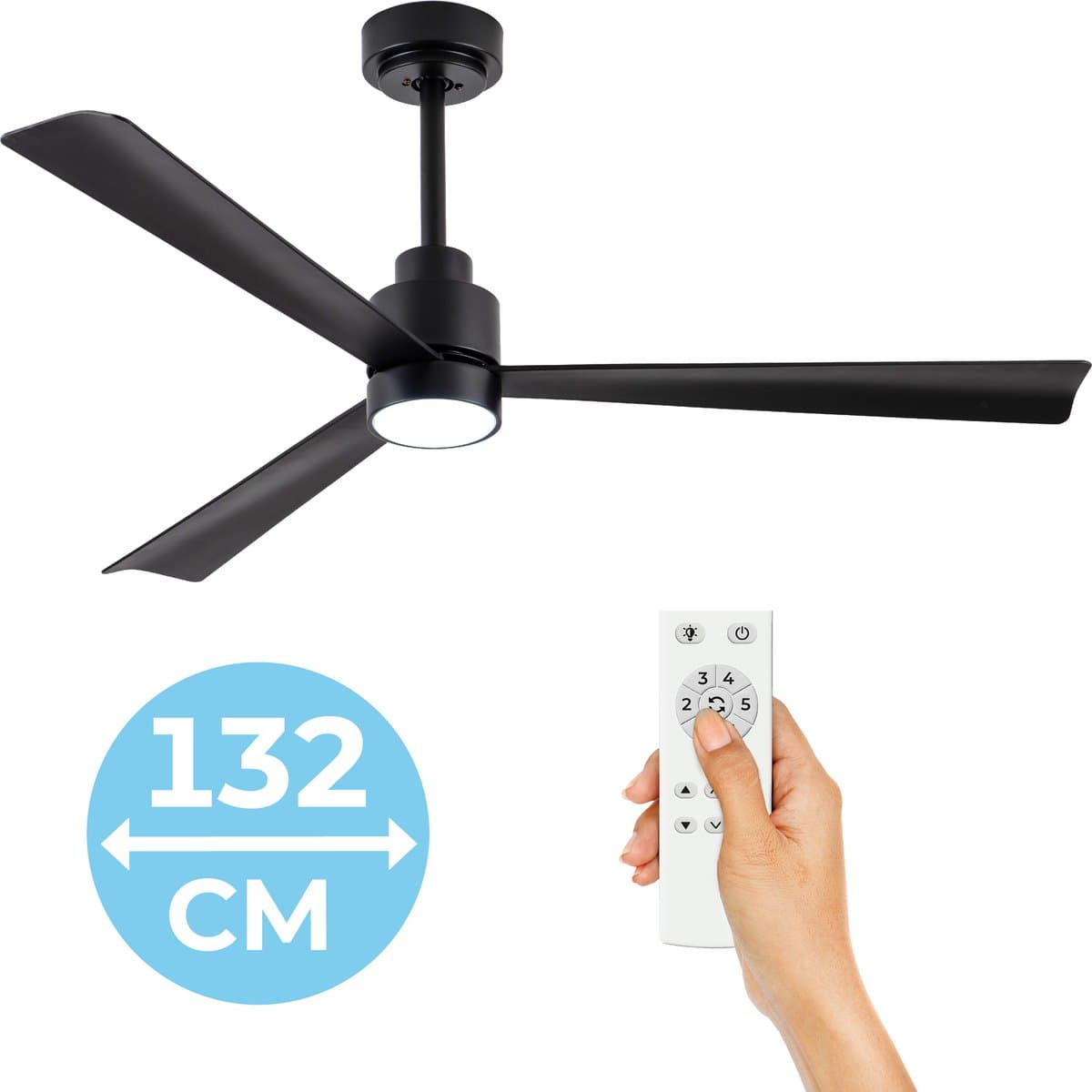 Goedewaere Plafondventilator Aero - Lamp - Stil - Timer - Zwart - 132cm — afbeelding 1