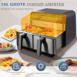 Digitale Airfryer XXL 10L Sinaopus 920 – Heteluchtfriteuse met Dubbele Mand en DualMand Onafhankelijke Snelle Opwarming – Voor Gezinnen – 8 Programma’s – LED Touchscreen – Kijkvenster – Makkelijk te Reinigen – Capaciteit voor 7 Personen — thumbnail 3