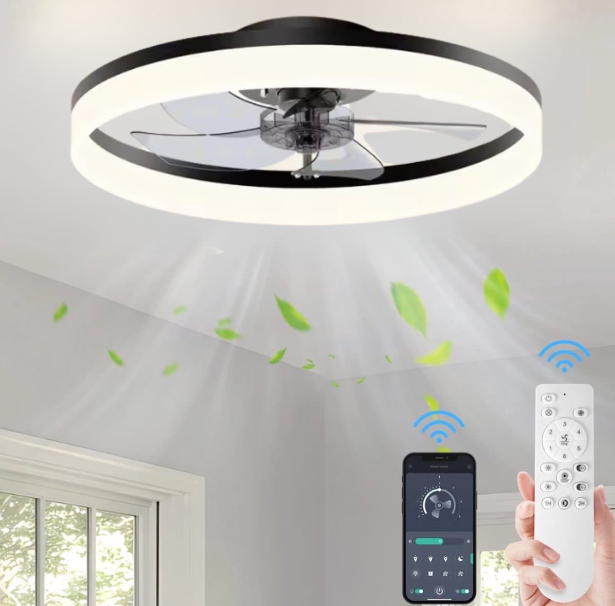 Lichtendirect Plafondventilator met Verlichting – Zwart – 6 Standen – Dimbaar 3000K-6500K – App & Afstandsbediening – Ventilator Lamp – Plafondlamp met Ventilator — afbeelding 1