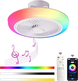 RGB Ventilator Met Luidspreker - Smart Lamp - Bluetooth - Dimbaar - Afstandsbediening En App - Speaker - Plafondventilator 46 cm - Woonkamerlamp - Moderne lamp — thumbnail 1