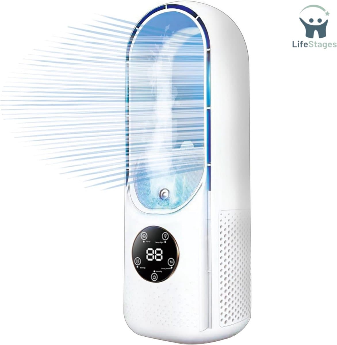 LifeStages - Draagbare Aircooler - Mobiele Airconditioning - Mini Luchtkoeler met Waterkoeling - USB 4-in-1 Draagbare Mobiele Airconditioner - 6 Luchtsnelheden en 8 LED's - 1-6 Uur Timer voor Kamers - Huizen en Kantoor - [Energieklasse A++]. — afbeelding 1