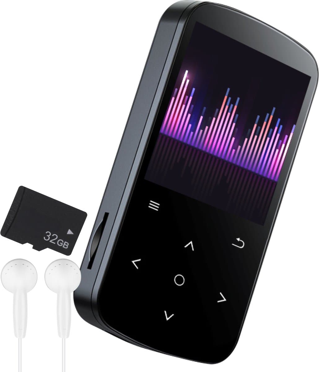 Nuvance MP3 Speler met Bluetooth - Touchscreen - Incl. Oordopjes & 32GB SD Kaart - Voice Recorder Digitaal - Zwart — afbeelding 1