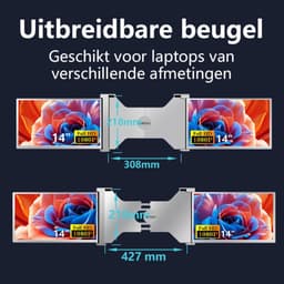 Virello® Portable Monitor Pro 2025 - 2x Full‑HD IPS 15,6″ scherm - Voor Laptops van 15.6" t/m 18.1" - Laptopscherm uitbreider - USB-C/USB-A & HDMI - Inclusief Hoes & Kabels - Grijs - 2 jaar garantie — thumbnail 4